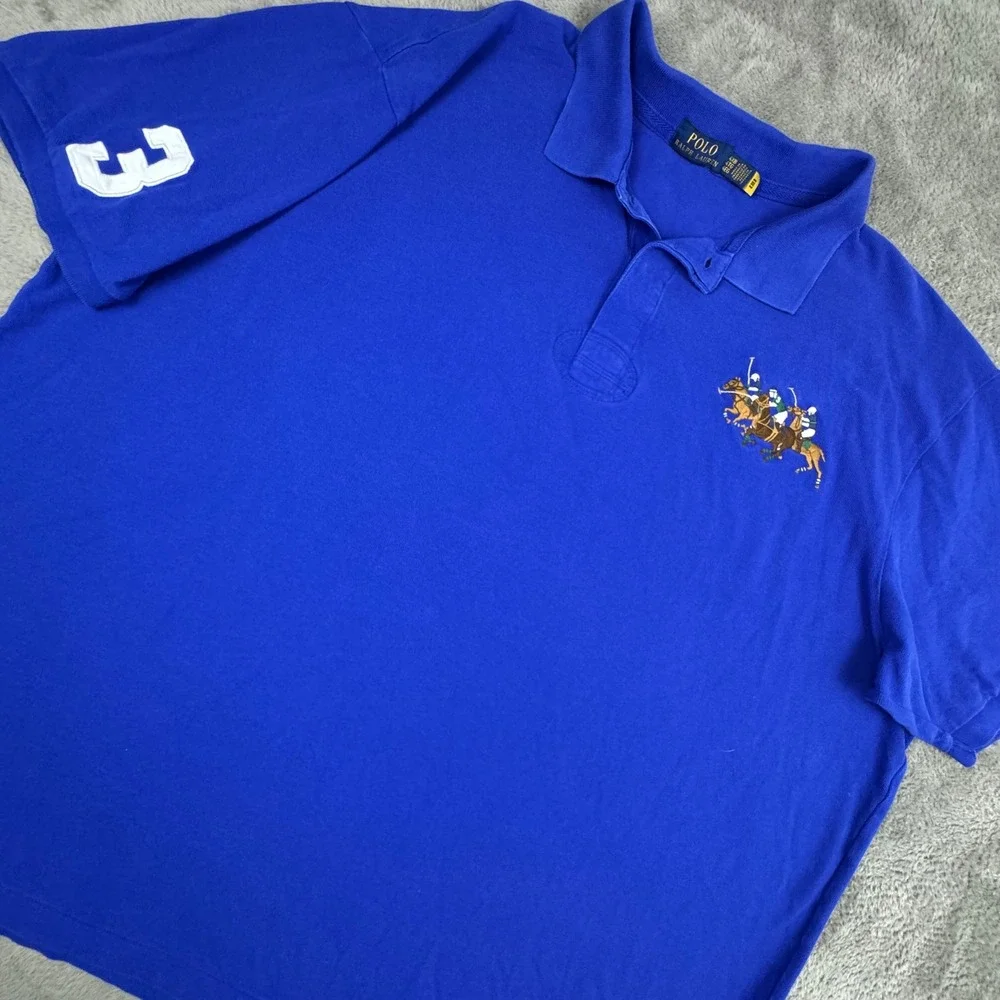 Polo Ralph Lauren Polo Shirt Mens 4XB Blue Good Multi-Pony Logo Big & Tall 3867